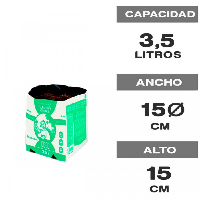 Cultivos de marihuana con Bolsa Cultivo con Coco Opentop 3,5L (Farmer's Choice)