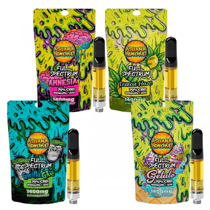 Cartuchos CBD al 70% 1400mg de Iguana Smoke 2ml, diferentes aromas.