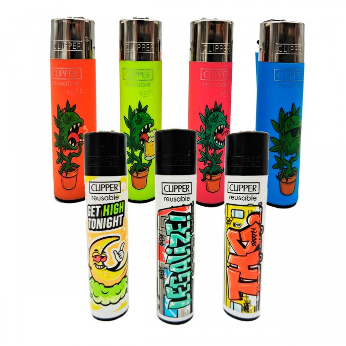 Mechero Clipper con dibujos de marihuana.