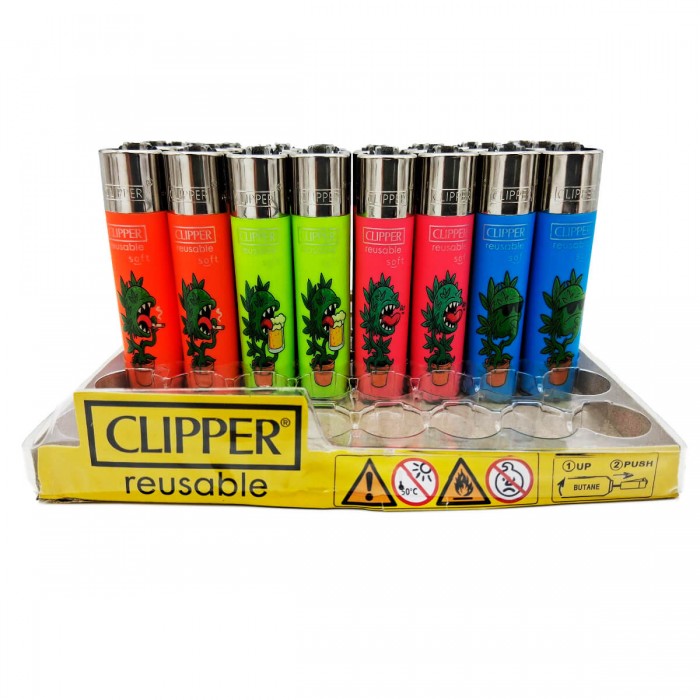 Mechero Clipper con dibujos de marihuana, caja completa.
