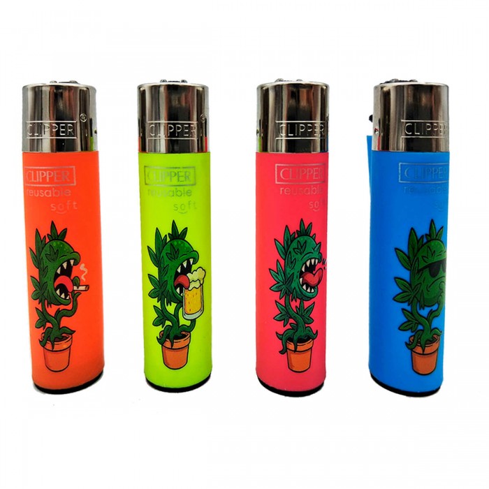 Mechero Clipper con dibujos de marihuana, modelo plantas.