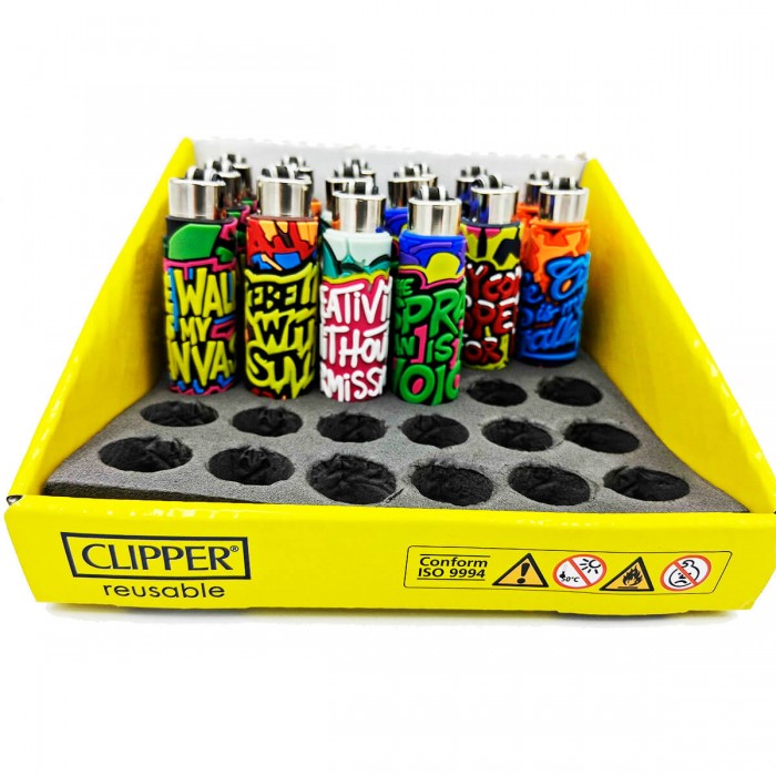 Mechero Clipper con funda de silicona, caja.