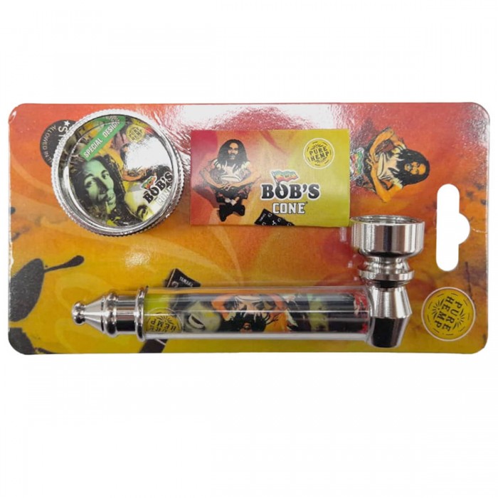 Kit de Pipa mas grinder con mallas para pipa Bob Marley de 80mm.