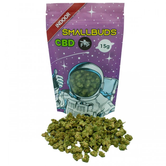 Flores CBD Small Buds Cali Indoor de 15g Lila, variedad Pink Haze.