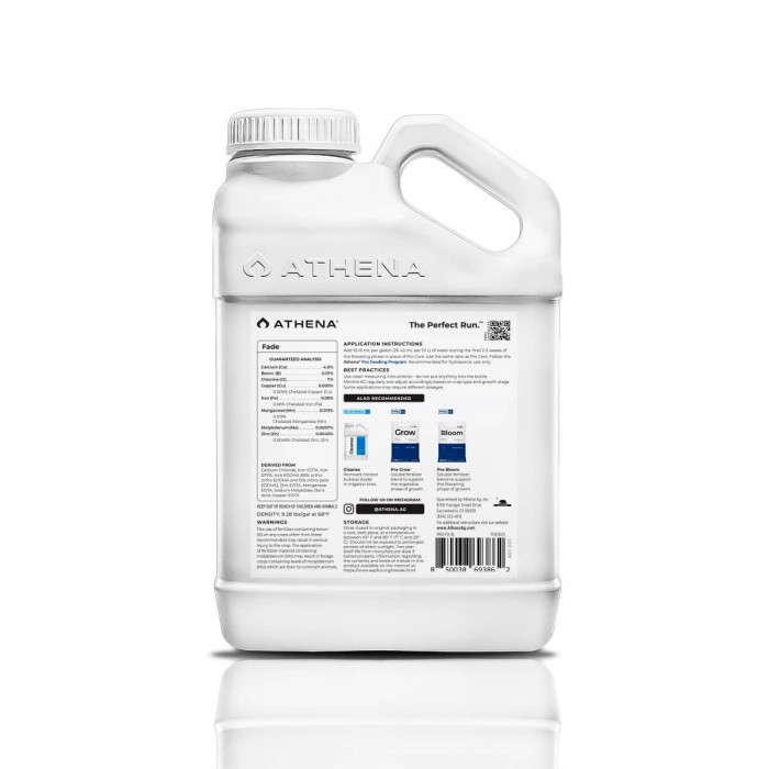 Limpiador finalizador de cultivos Fade de Athena, envase de 3,78L contraportada.