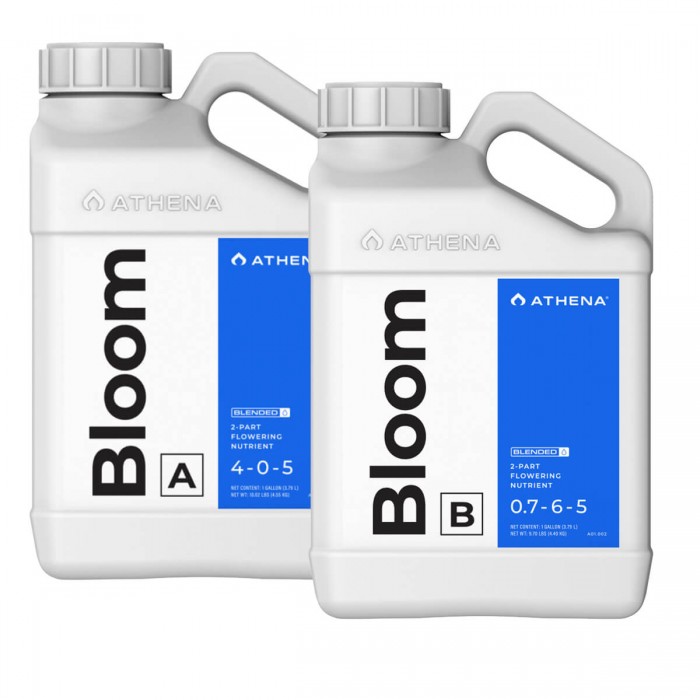Abono de floración Bloom A+B de Athena, envase de 3,78L.