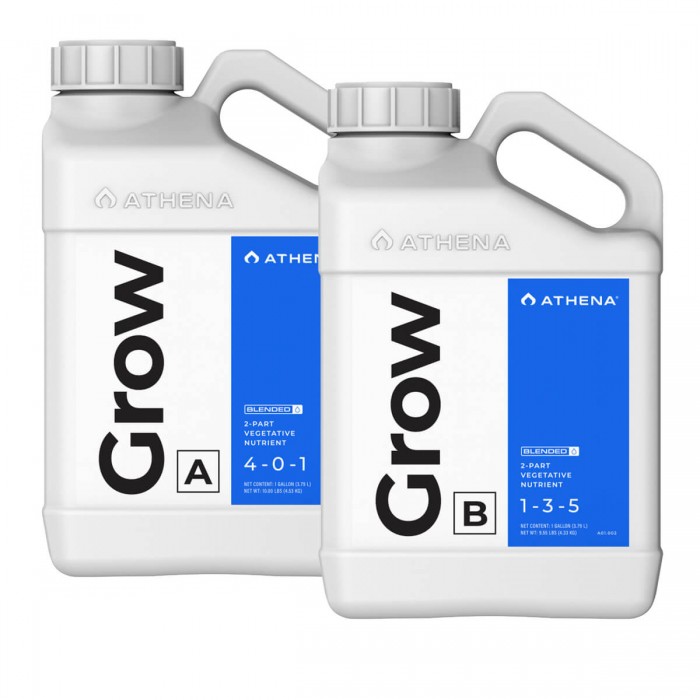 Fertilizante de crecimiento Grow A+B de Athena, envase de 3,78L.