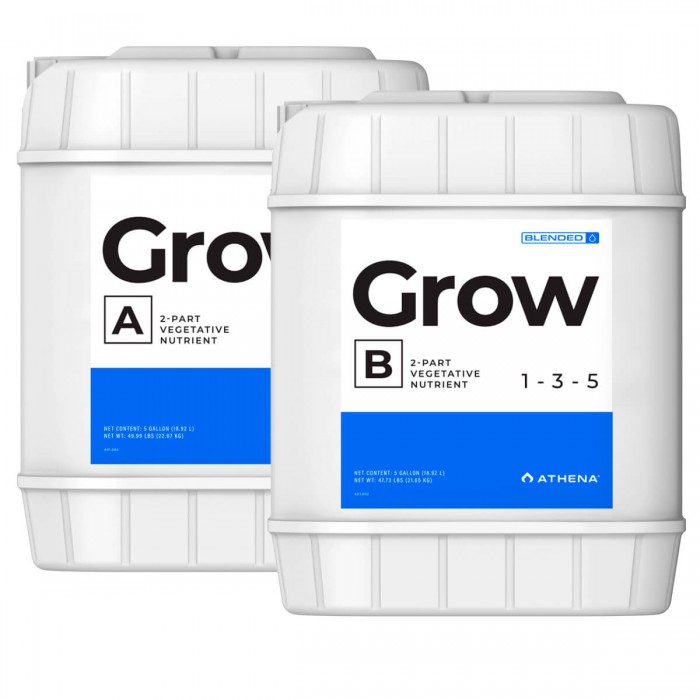 Fertilizante de crecimiento Grow A+B de Athena, envase de 18,92L.