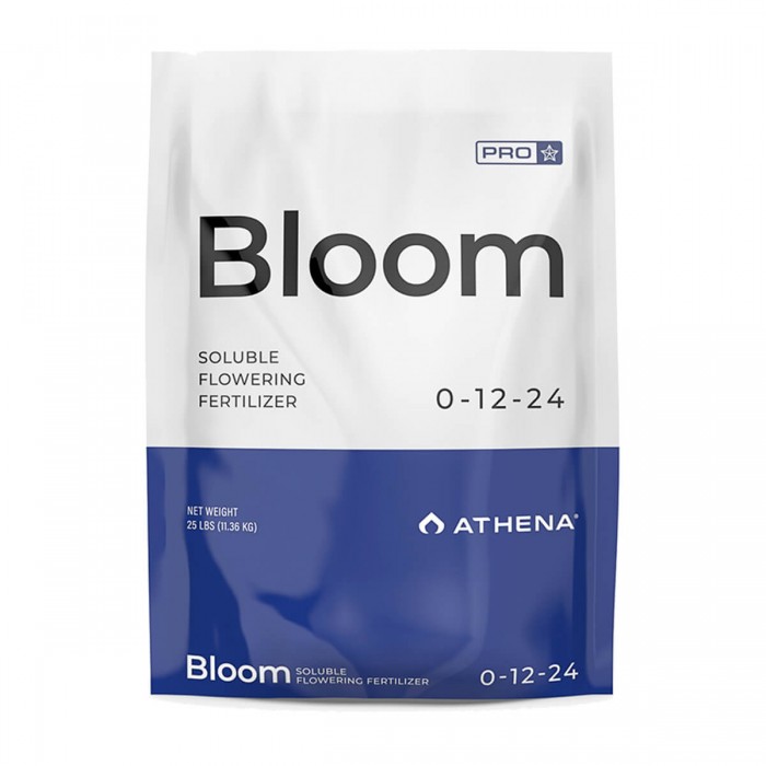 Fertilizante en polvo para floración Bloom Pro de Athena, envase de 11,36 kg.
