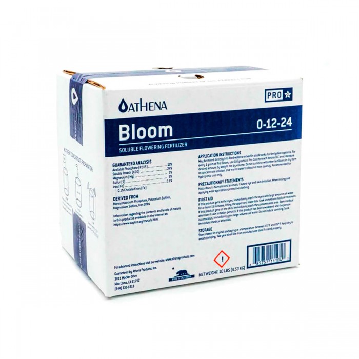 Fertilizante en polvo para floración Bloom Pro de Athena, envase de 4,53 kg.