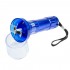 Grinder electrico azul para triturar hierbas, tapa transparente abierta.