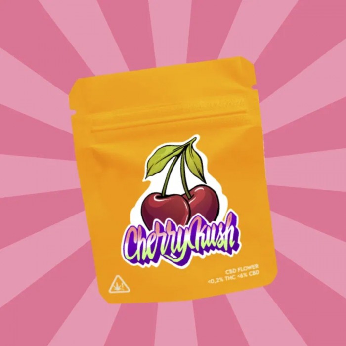 Flores CBD Cherry Kush de Gorilla Frillz envase de 5 gramos, portada.