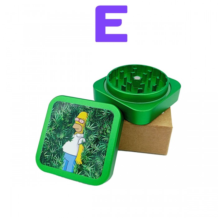 Grinder cuadrado metálico 2 partes, modelo E Homer marihuana.