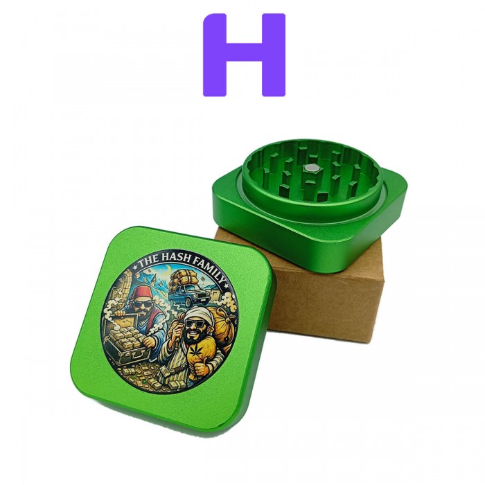 Grinder cuadrado metálico 2 partes, modelo H Hachís Family.