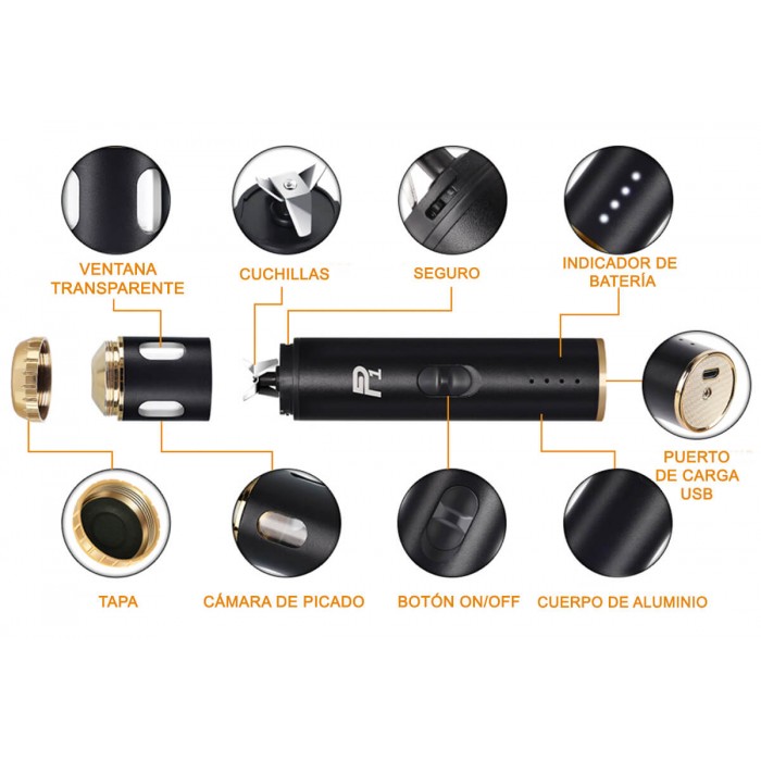 Grinder eléctrico con batería de 14 cm, partes del picador.