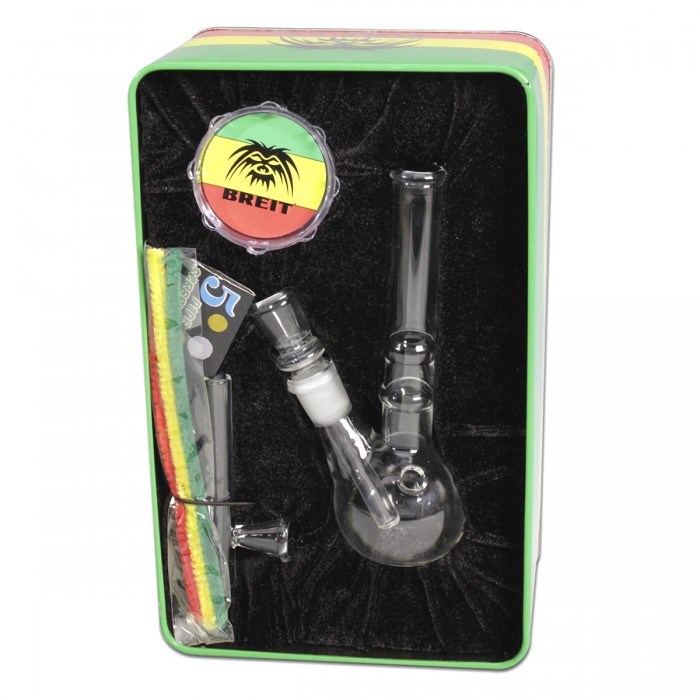 Pack con bong, pipa y grinder + caja de transporte.