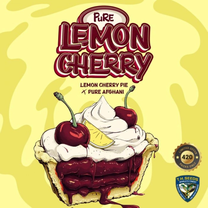 Semillas feminizadas Pure Lemon Cherry de T.H. Seeds, punta principal, logo.