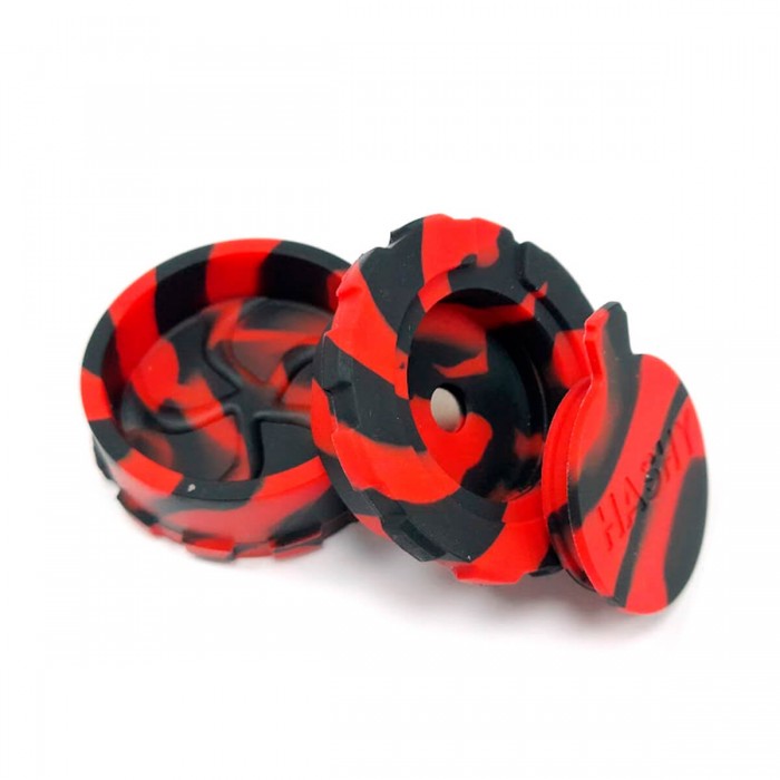Grinder de silicona con tapa 55mm, color rojo desmontado.