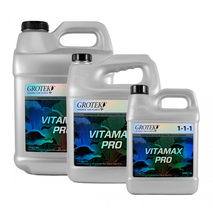 Aditivo Vitamax Pro de Grotek, diferentes formatos.