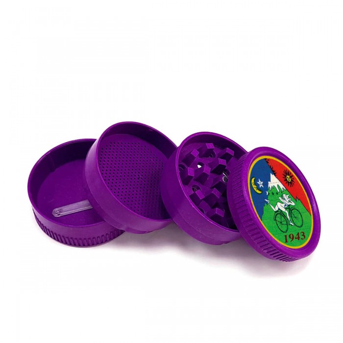 Grinder de Cáñamo con polinizador, biodegradable de 55 mm y 4 partes, desmontado.