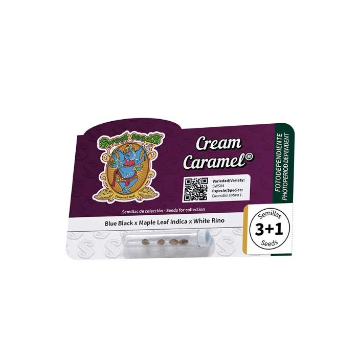 Paquete de semillas Cream Caramel (Sweet Seeds). Disponible en formato de 3+2, 5+2, 25 y 100 semillas.