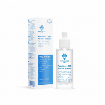 Crema CBD Weedness péptidos y ácido hialurónico, envase de 50ml, caja.