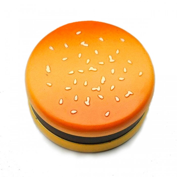 Grinder para marihuana con polinizador y diseño de hamburguesa.