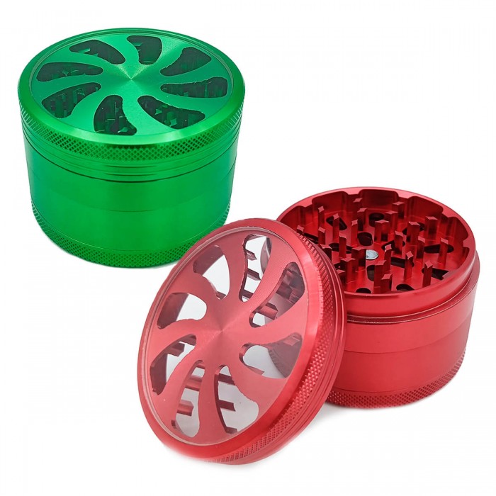 Grinder para marihuana de espiral con tapa transparente y polinizador. Modelos.