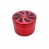 Grinder para marihuana de espiral con tapa transparente y polinizador. rojo cerrado.