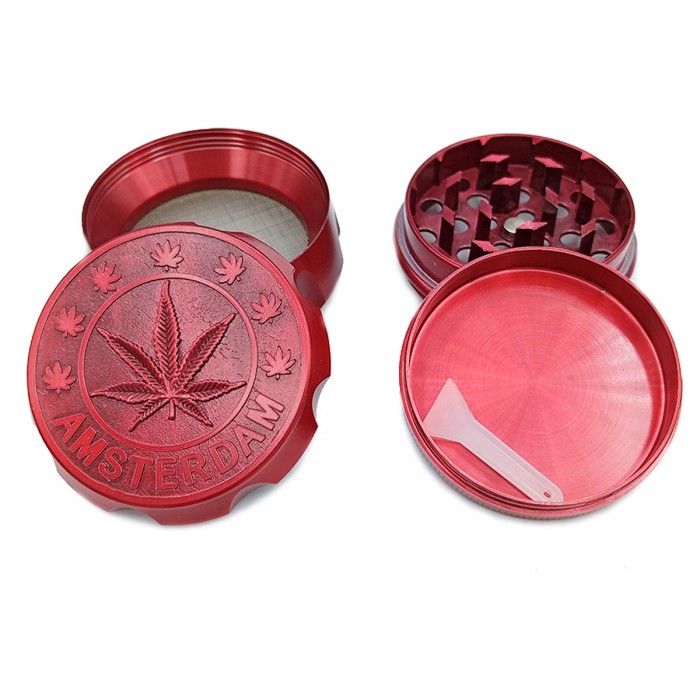 Grinder Amsterdam Rojo Hoja polinizador 53mm, desmontado.