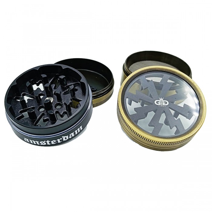 Grinder GG Amsterdam Polinizador, color oro desmontado.