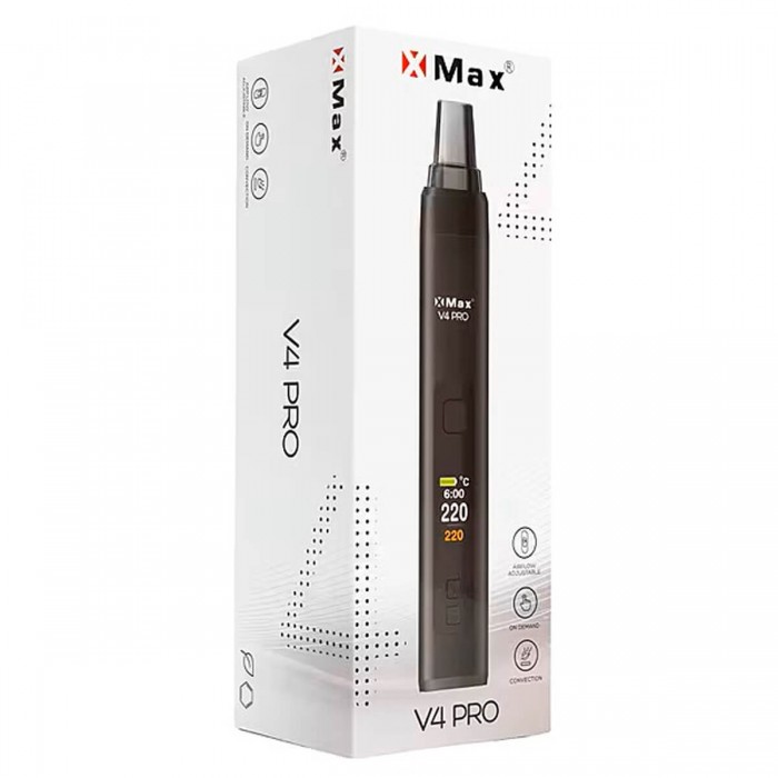 Vaporizador de hierbas y concentrados X-Max V4 Pro Black, caja.