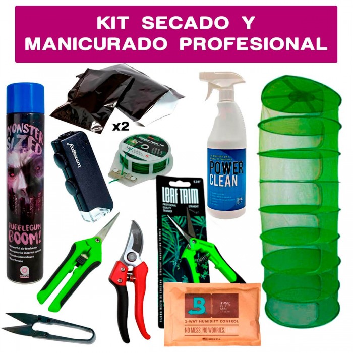 Kit de secado y manicurado profesional con diferentes componentes.