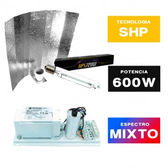 Kit de iluminación Super Económico de Sodio 600W con balastro magnético Spiderlux.