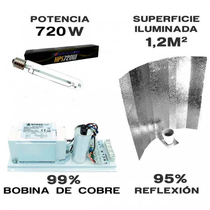 Kit de iluminación Super Económico de Sodio 600W con balastro magnético Spiderlux.