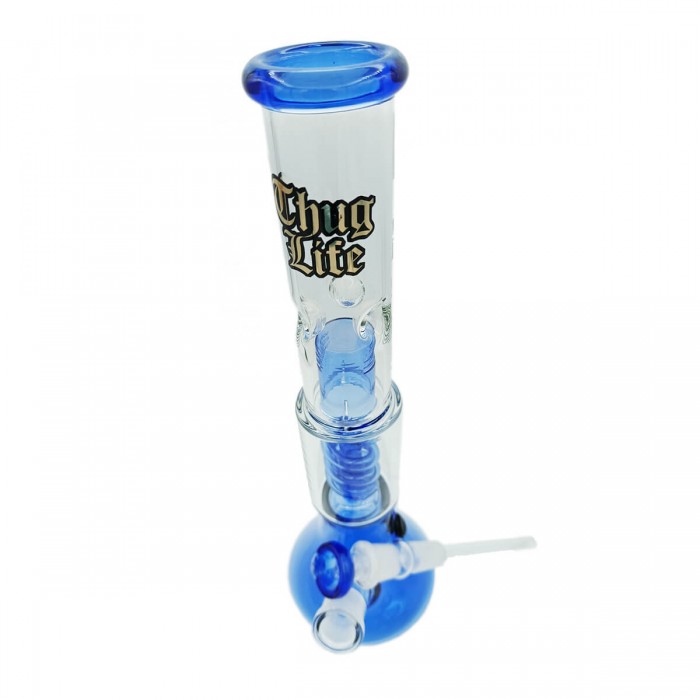 Bong Thug Life Azul de 35 cm de altura para fumar, logotipo.
