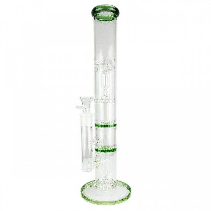 Bong con doble percolador para hielo y agua 40cm, verde.