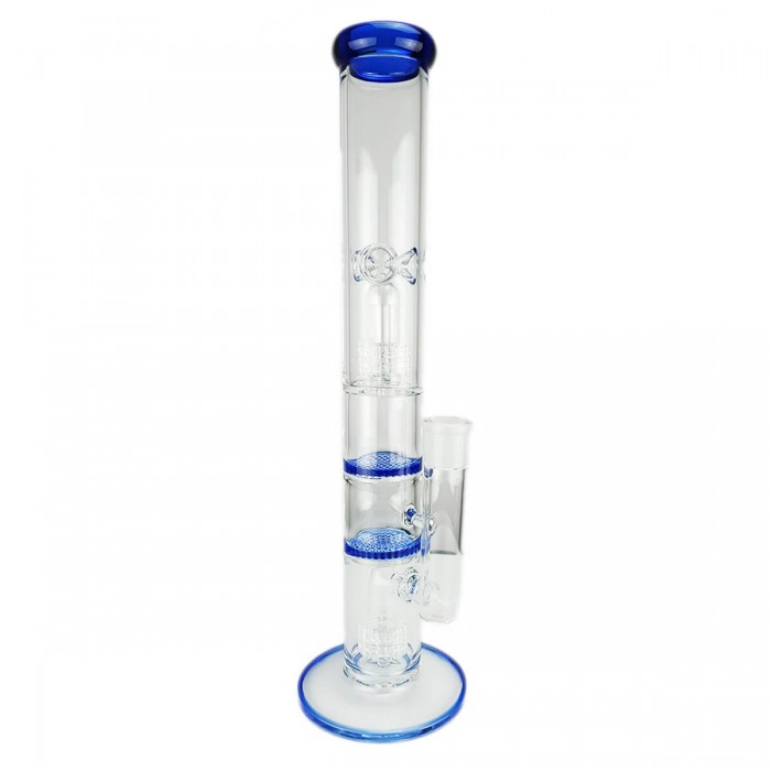 Bong con doble percolador para hielo y agua 40cm, azul.