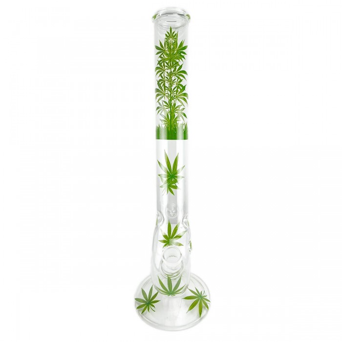 Bong de cristal Cogollo verde de 45 cm de altura, frontal.