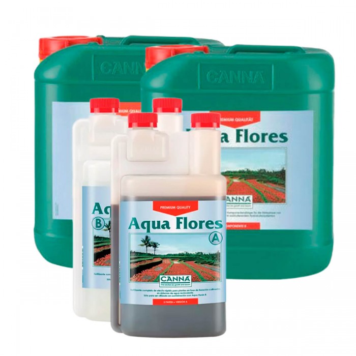 Aqua Flores A+B de Canna, diferentes formatos.