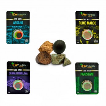 Pack Hash CBD FP con 4 tipos de hachís distintos.
