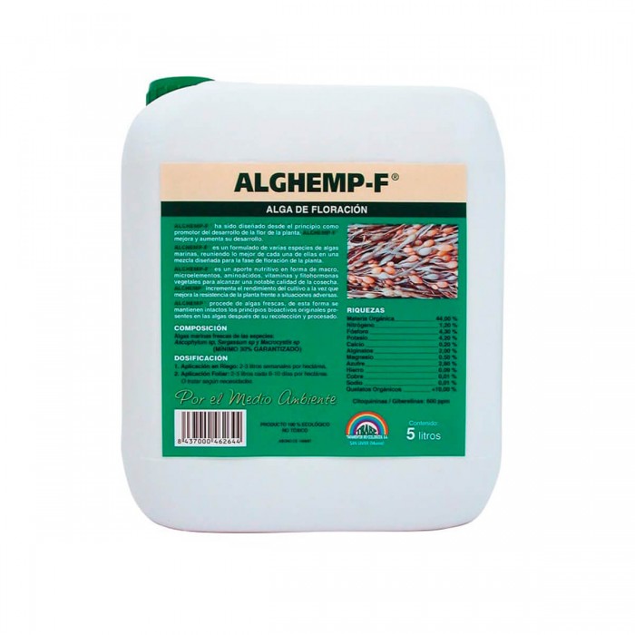 Alghemp-F de Trabe, abono para crecimiento orgánico, envase de 5L.
