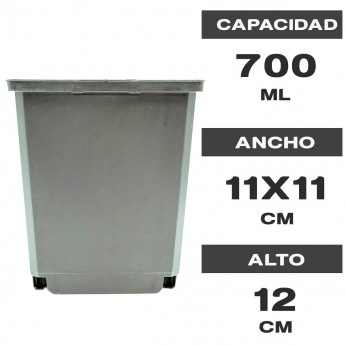 Maceta cuadrada 11x11 de plástico gris 700ml
