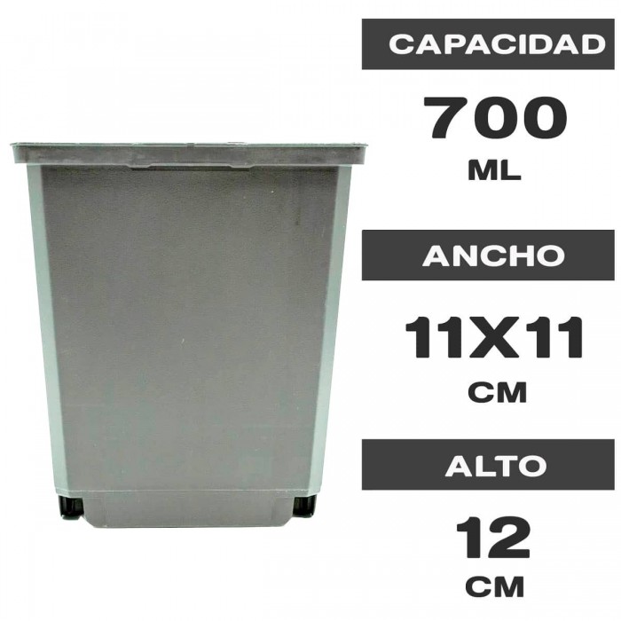 Maceta cuadrada 11x11 de plástico gris 700ml