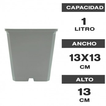 Características de las macetas cuadradas grises de 13x13x13 y 1 Litro de capacidad