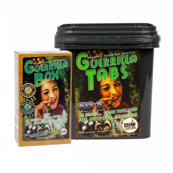 Guerrilla Tabs de BioTabs. Paquete de pastillas fertilizantes, envases.