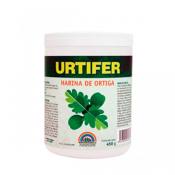 Urtifer Harina de Ortiga de Trabe, envase de 450 gramos.
