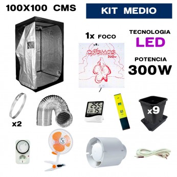 kit de armario led 300w 100x100 para cultivo