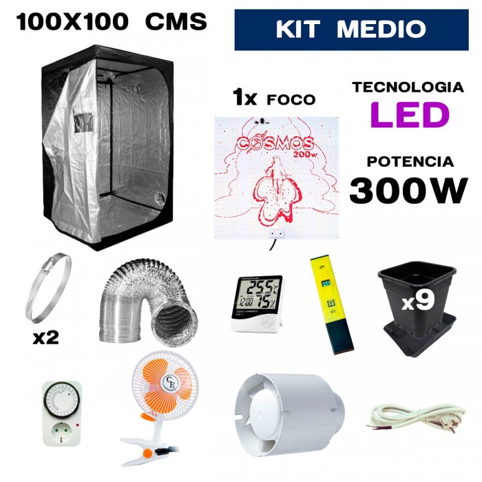 kit de armario led 300w 100x100 para cultivo