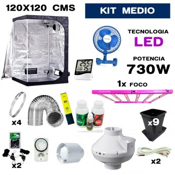 kit de armario led 730w de 120x120 para cultivo medio